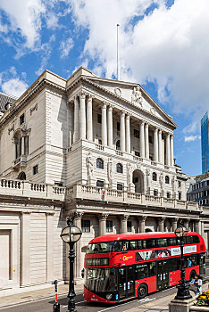 红色公交车,正面,英格兰银行,金融区,伦敦,英国
