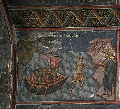 耶稣,走,水上,救助,淹没,14世纪,艺术家