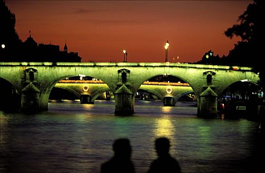 法国,巴黎,桥,夜晚