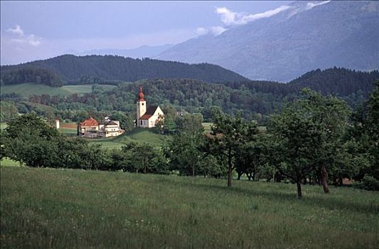 教堂,乡村,山谷,卡林西亚,奥地利,欧洲