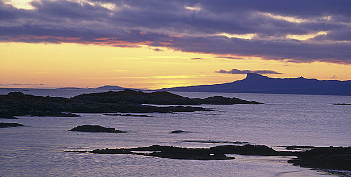 苏格兰,高地,湖,日落,上方,岛屿
