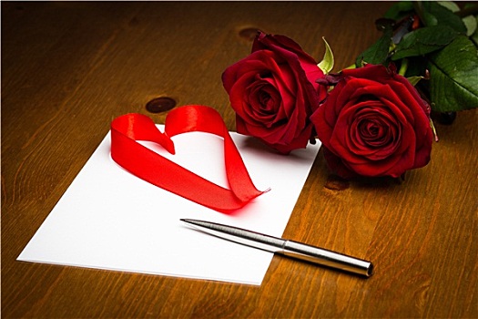 丝带,爱心,纸,笔,玫瑰