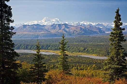 景色,阿拉斯加山脉,冰河,秋天,阿拉斯加