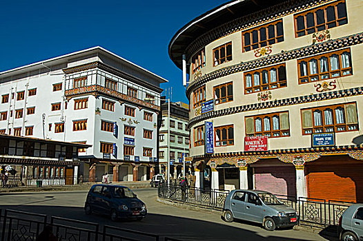 廷布,市区,早晨,不丹,十一月,2007年,首都,名字,围绕,山谷,地区,城市,城镇
