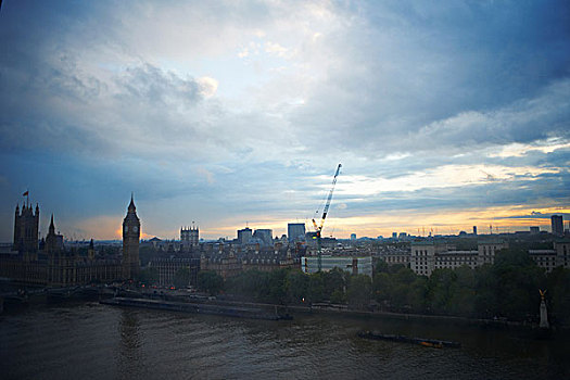 俯拍,泰晤士河,威斯敏斯特宫,黎明,伦敦,英格兰,英国