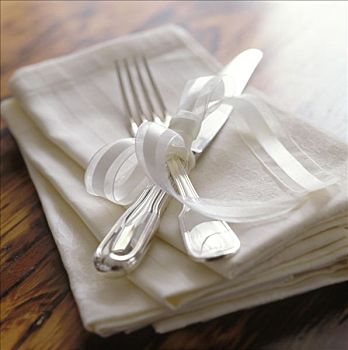 银质餐具,白色,餐巾