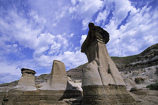 加拿大,艾伯塔省,靠近,德兰赫勒,荒地,怪岩柱,砂岩,雕塑