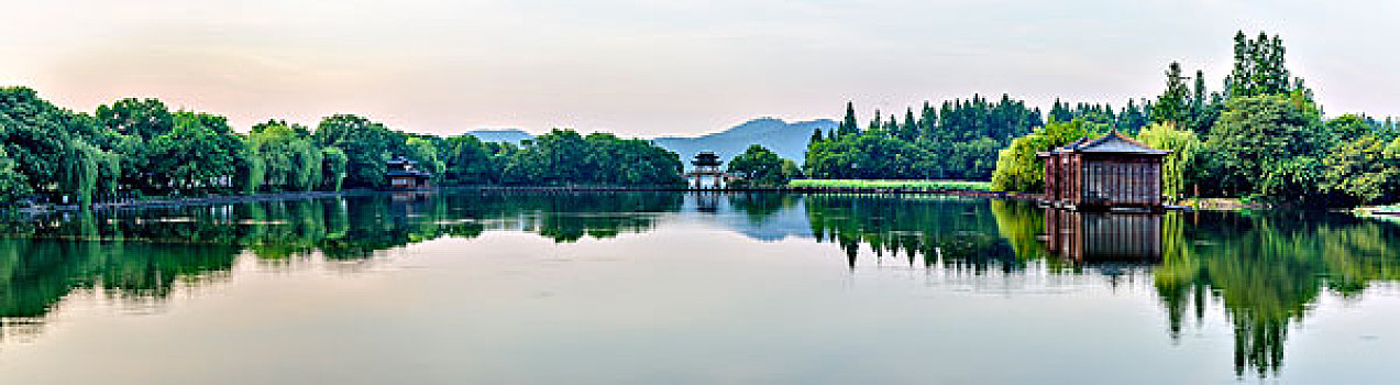 杭州西湖风光曲院风荷全景图