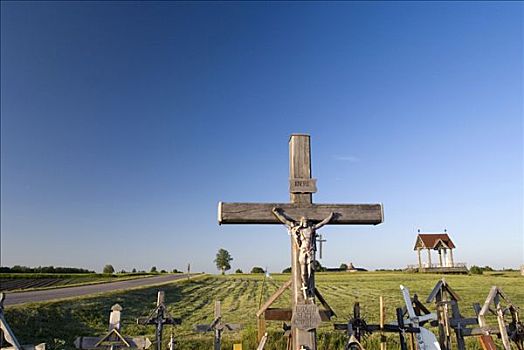 耶稣,十字架,正面,草地,山,希奥利艾,立陶宛,欧洲