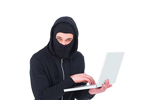 黑客,巴拉克拉法帽,使用笔记本,盗窃