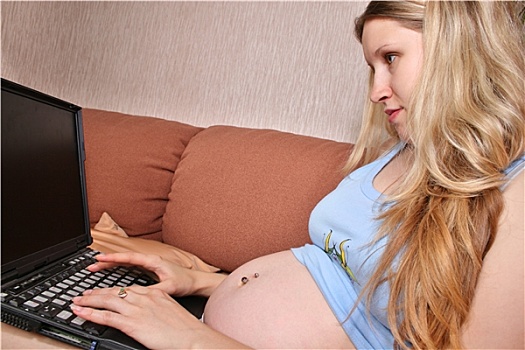 怀孕,女孩,笔记本电脑
