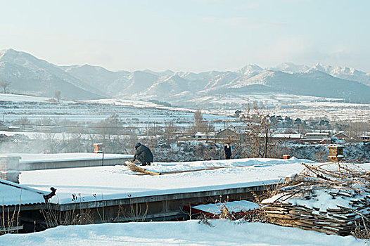 雪景,庙宇,雪,除雪