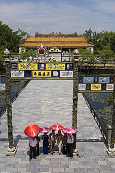 越南,色调,城堡,大门,泰国人,太和殿,宫殿,人,伞