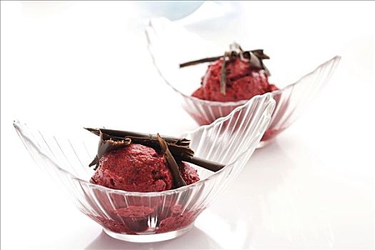 玻璃碗,树莓果汁冰糕,巧克力
