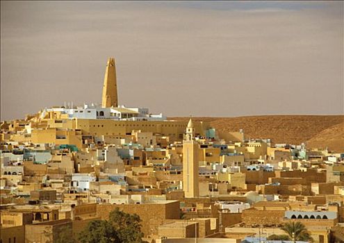 阿尔及利亚,撒哈拉沙漠,城市,尖塔