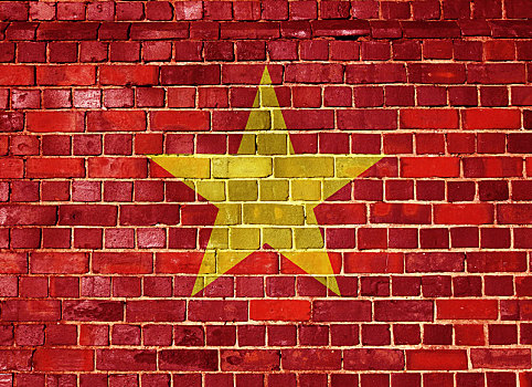 越南,旗帜,砖墙