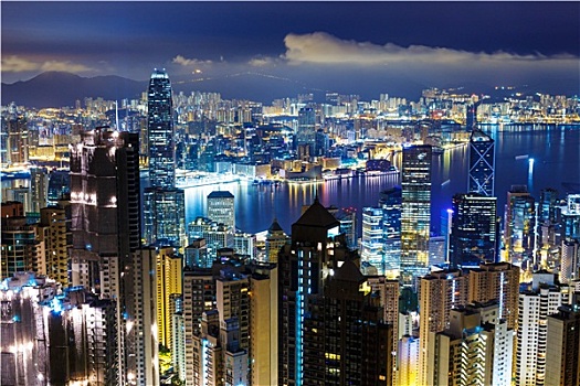 香港,城市,上方,夜晚