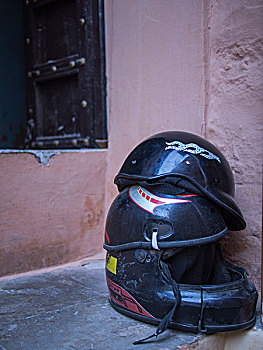 一堆,头盔,拉贾斯坦邦,印度