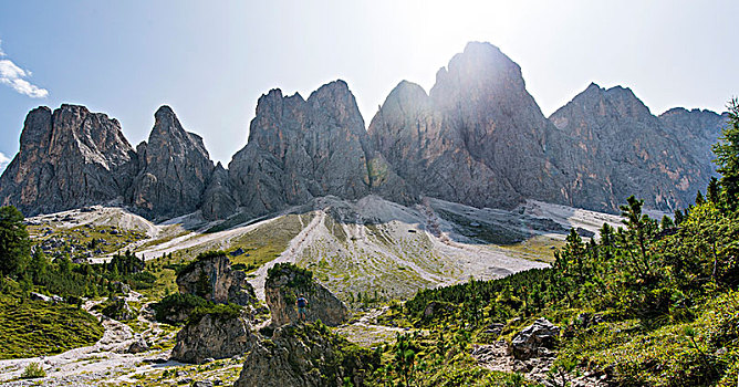 顶峰,徒步旅行,后面,群体,白云岩,南蒂罗尔,意大利,欧洲