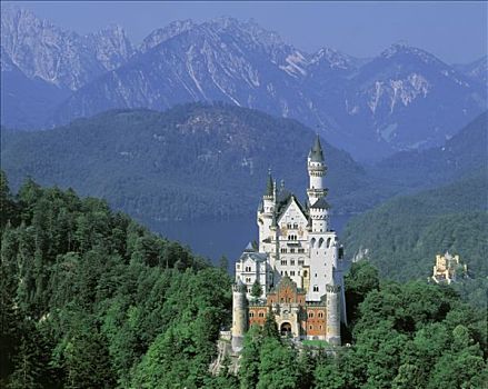 德国,巴伐利亚,城堡,湖,背影