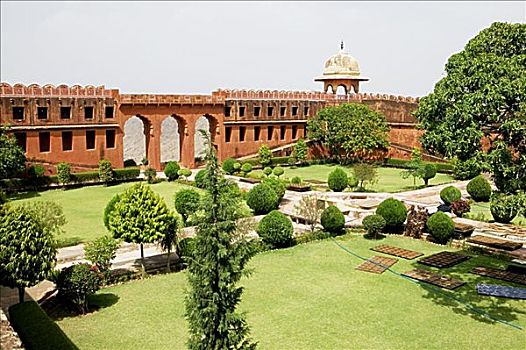 俯拍,正规花园,莫卧尔王朝,花园,斋格尔堡,胜利,堡垒,斋浦尔,拉贾斯坦邦,印度