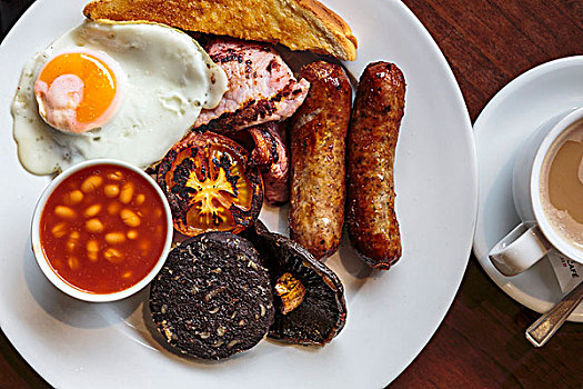 英国,早餐,蛋,香肠,豆,蔬菜,吐司,英格兰