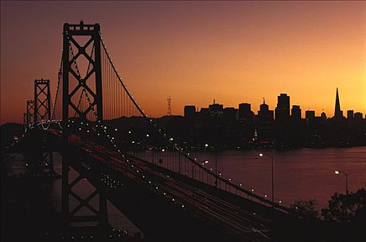 旧金山,海湾大桥,日落,加利福尼亚