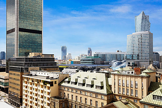 老,住宅,现代办公室,建筑,华沙