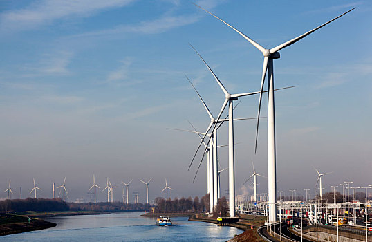 风轮机,靠近,运河,鹿特丹