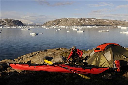 皮划艇手,露营,东方,格陵兰