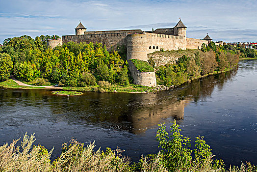 风景,边界,河,爱沙尼亚,俄罗斯,要塞,欧洲