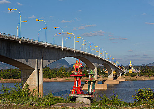 友谊,桥,上方,湄公河,灵异,房子,堤岸,泰国,亚洲