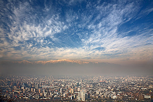 俯视,风景,安第斯山,圣地亚哥,智利,圣克里斯托瓦尔