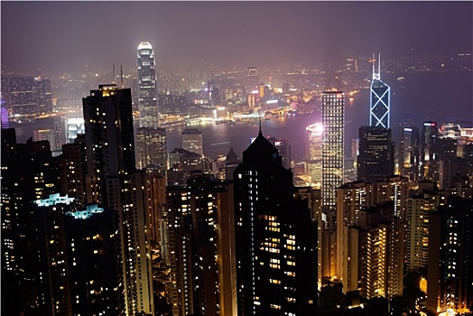 夜景,现代,摩天大楼,香港