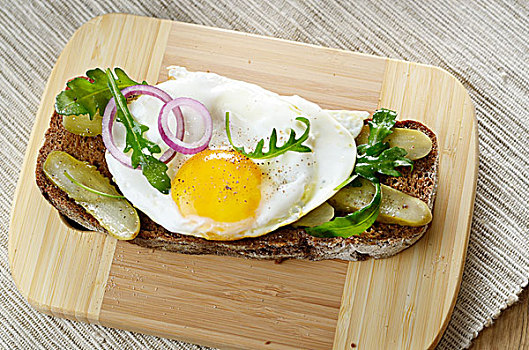 煎鸡蛋,绿色,三明治,切削,木板