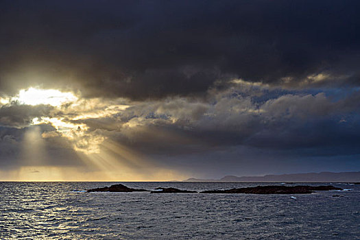 太阳,发光,乌云,日出,苏格兰,海岸,英国