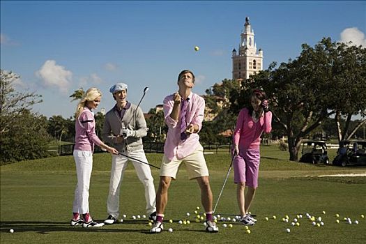 四个,朋友,乐趣,高尔夫球场,比尔提默高尔夫球场,珊瑚顶市,佛罗里达,美国