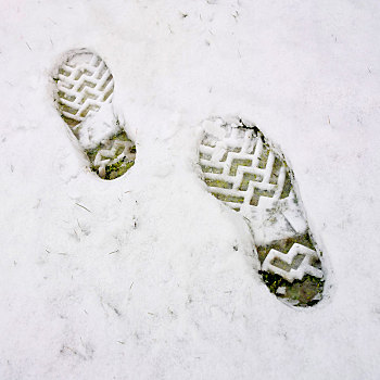 鞋,印记,雪中