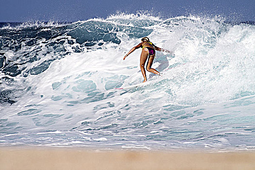 夏威夷,瓦胡岛,北岸,冲浪,女孩,抓住,波浪