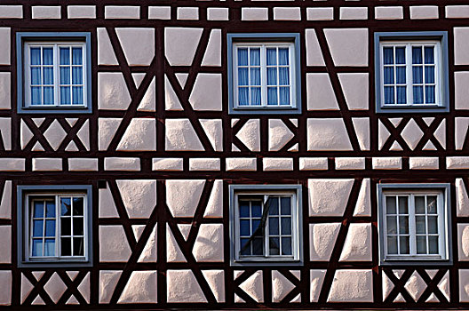 建筑,老,半木结构,房子,建造,弗里德里希大街,街道,巴登符腾堡,德国,欧洲