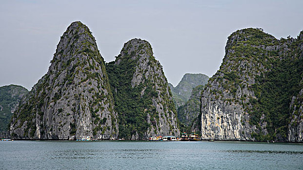 越南,岛屿,下龙湾,石灰石,山,船,漂浮,房子,大幅,尺寸