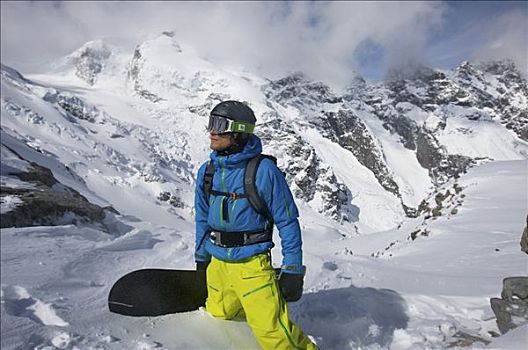 滑雪板玩家,全景,背影,瑞士,欧洲