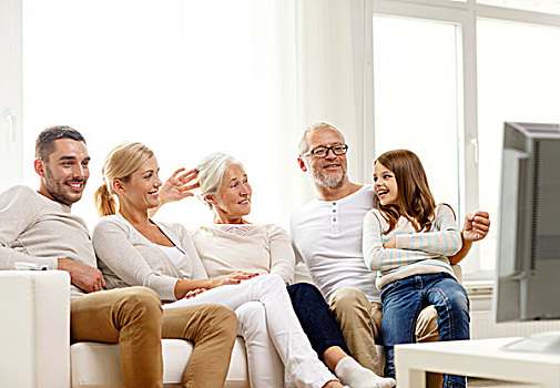 家庭,高兴,人,概念,幸福之家,坐,沙发,看电视,在家
