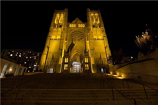台阶,优雅,大教堂,旧金山,夜晚
