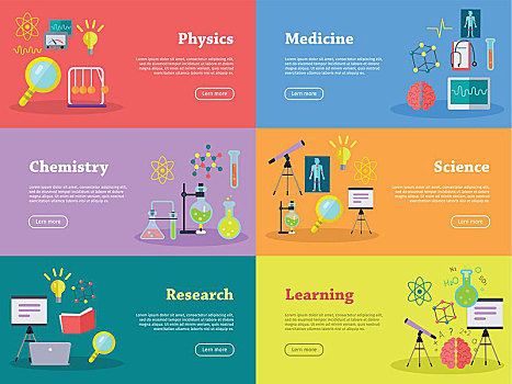 物理,化学,医疗,科学,学习,研究,旗帜,科学仪器,教育,概念,药用,准备,装置,元素,实验室,矢量,风格