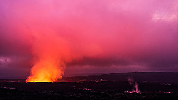 火山岩,蒸汽,发光,夜晚,火山口,夏威夷火山国家公园,夏威夷,美国