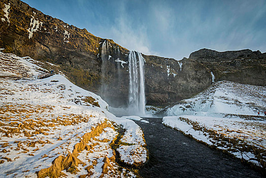 瀑布,冬天,南,冰岛,欧洲