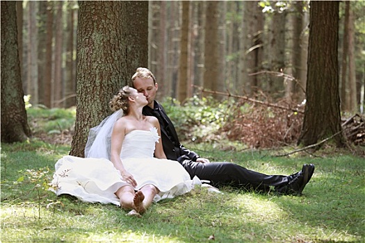 新娘,吻,树林