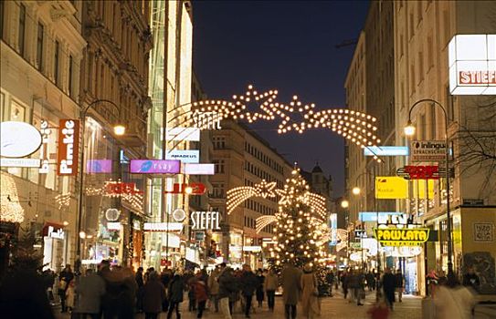 圣诞节,街景,夜晚,路,维也纳,奥地利,欧洲