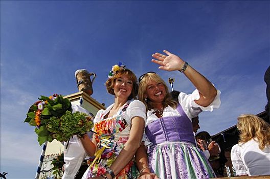 女人,阿尔斯村姑装,服装,十月,节庆,慕尼黑,巴伐利亚,德国,欧洲